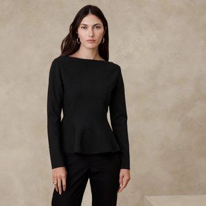 Banana Republic Zarah Peplum Sweater Top in Black Size M NWT $120